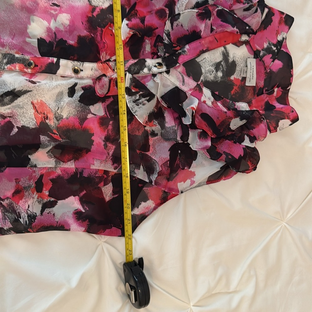 Tahari Multicolor Printed Ruffle Top Sleeveless Size XL - Picture 13 of 14
